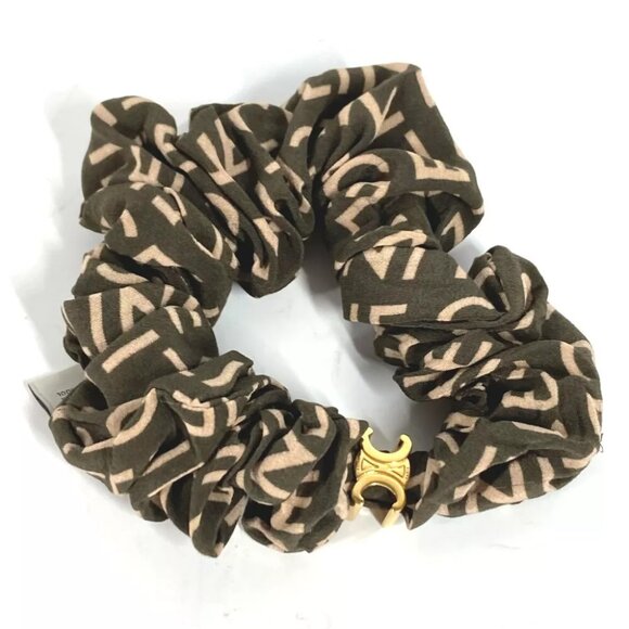 CELINE Triomphe logo hair accessories hair rubber Scrunchie silk / Rubber khaki - Picture 1 of 8